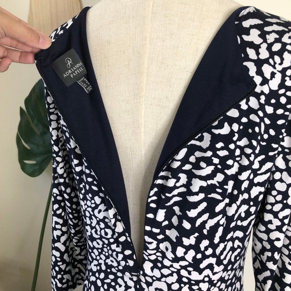 Adriana Papell | Navy & White Leopard Print Sz. 14 - Picture 6 of 14